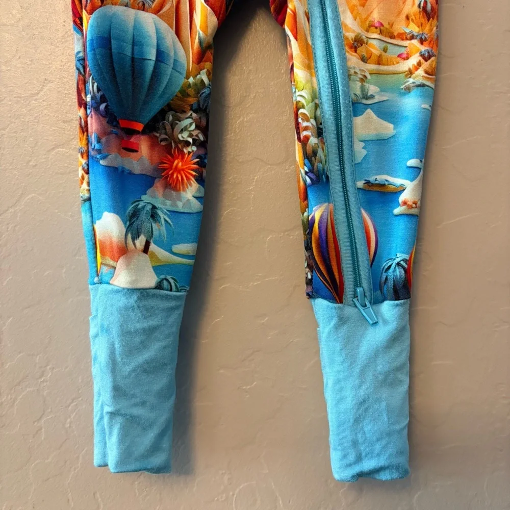 Day & Night bamboo blue hot air balloon print convertible footie pajamas 3-6 mon